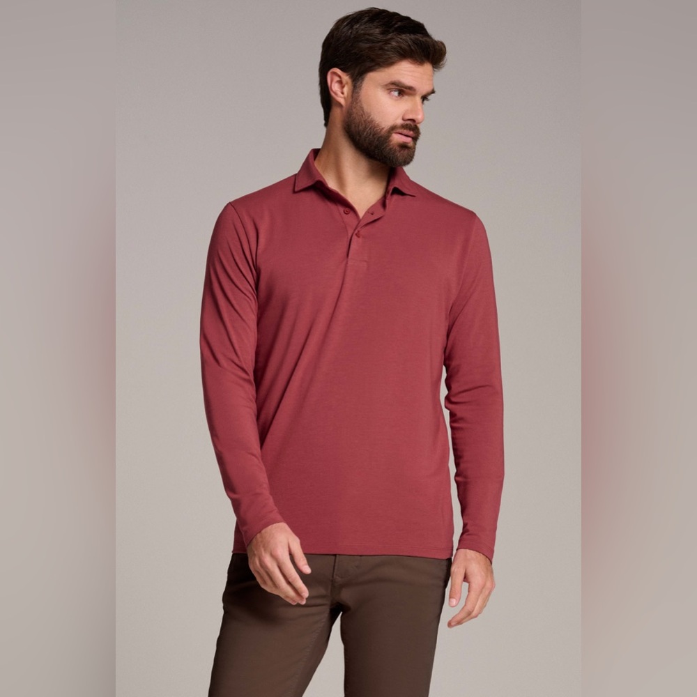 Unbranded Co. NWT Men’s Large Long Sleeve‎ Polo Shirt Red Wine Elevated Basics
